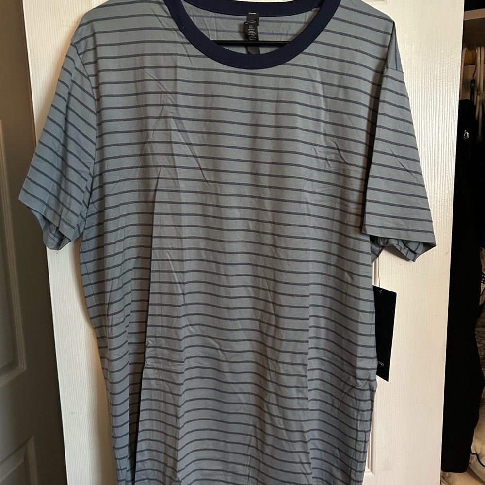 lululemon athletica Gray and Navy Striped Tee